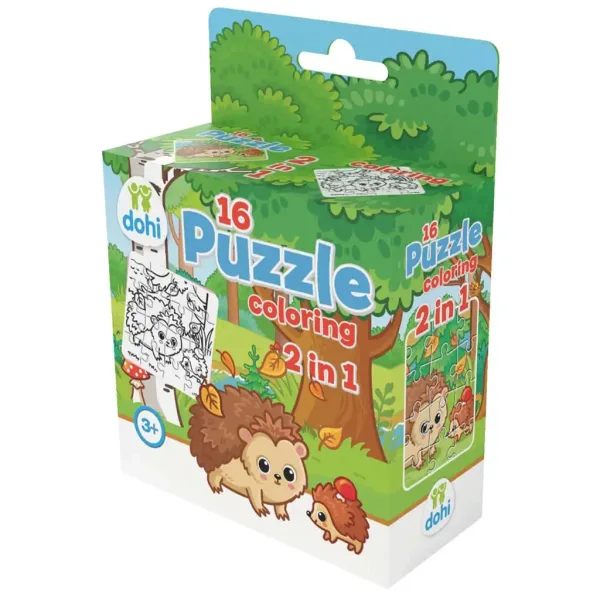16-elementowa kolorowanka puzzle 2 w 1 - Jeż zdjęcie 1