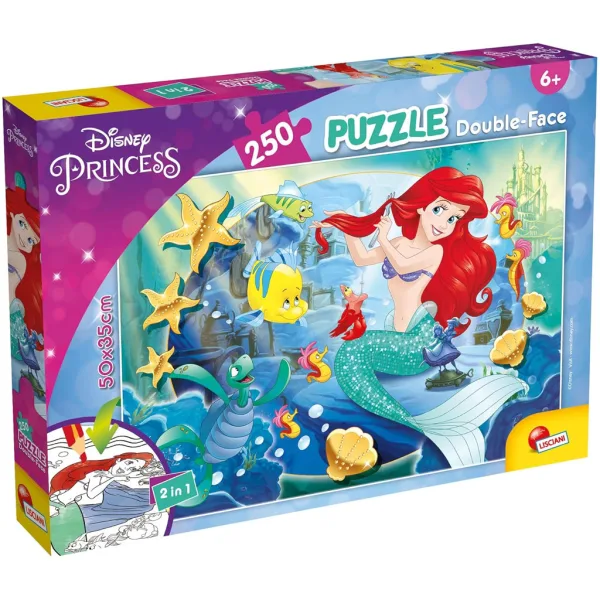 Ariel, mała syrenka 2 w 1 puzzle 250 elementów i kolorowanka 50x35 cm - Lisciani zdjęcie 1