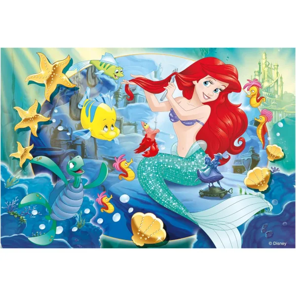 Ariel, mała syrenka 2 w 1 puzzle 250 elementów i kolorowanka 50x35 cm - Lisciani zdjęcie 2