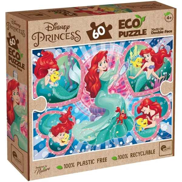 Ariel, mała syrenka 2 w 1, puzzle ekologiczne i kolorowanka, 60 elementów, 70x50 cm – Lisciani zdjęcie 1