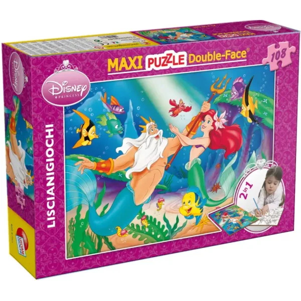 Ariel, mała syrenka 2 w 1, puzzle i kolorowanka 108 elementów, 70x50 cm – Lisciani zdjęcie 1