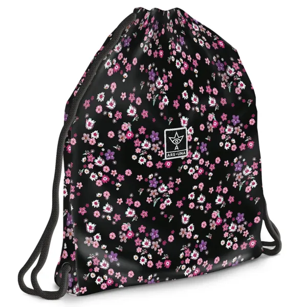Ars Una: Pearl Blossom Black kwiecisty worek na buty, torba sportowa 37,5x46cm zdjęcie 1