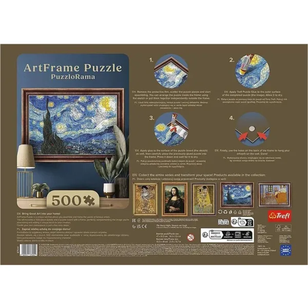 ArtFrame: Van Gogh – Gwiaździsta noc, puzzle 500 elementów z ramką – Trefl zdjęcie 3