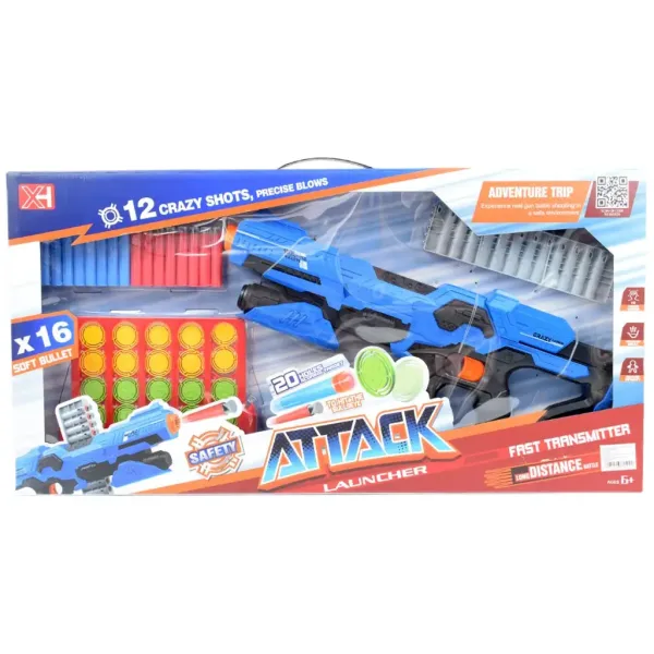 Attack Launcher: Ręczna wyrzutnia gąbkowych pocisków z tarczą na żetony i nabojem, 49 cm zdjęcie 9