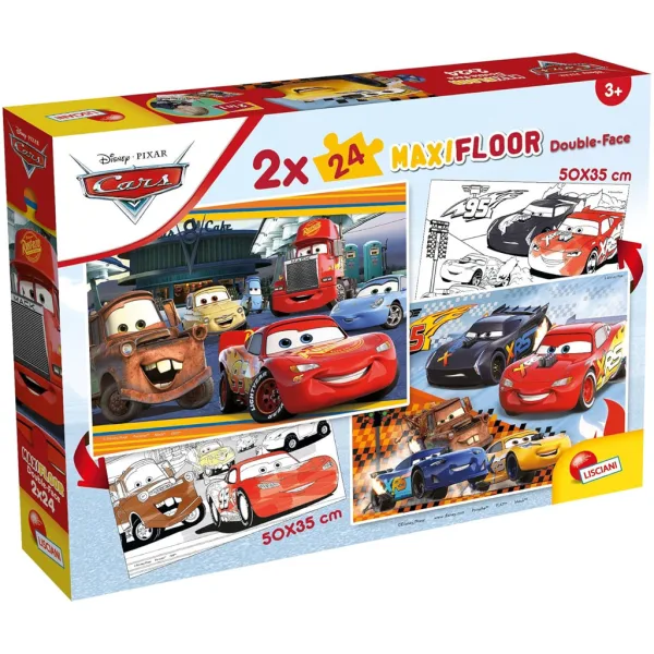 Auta 2 w 1 2x24-elementowe maxi puzzle i kolorowanka - Lisciani zdjęcie 1