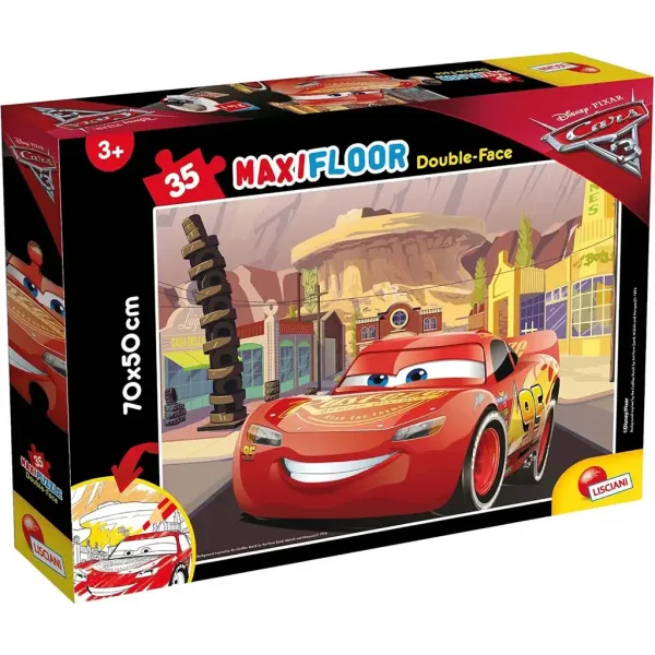 Auta 2 w 1 maxi puzzle 35 elementów i kolorowanka 70x50 cm - Lisciani