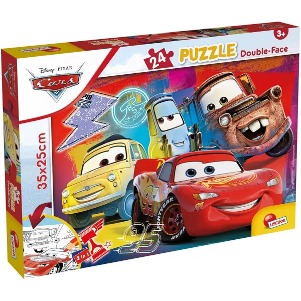 Auta 2 w 1 puzzle 24-elementowe i kolorowanka 35x25 cm - Lisciani