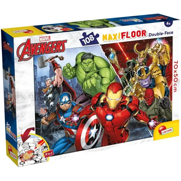 Avengers 2 w 1 maxi puzzle i kolorowanka 108 elementów, 70x50 cm – Lisciani zdjęcie 1