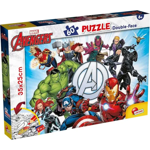 Avengers 2 w 1 puzzle 60 elementów i kolorowanka 35x25 cm - Lisciani zdjęcie 1