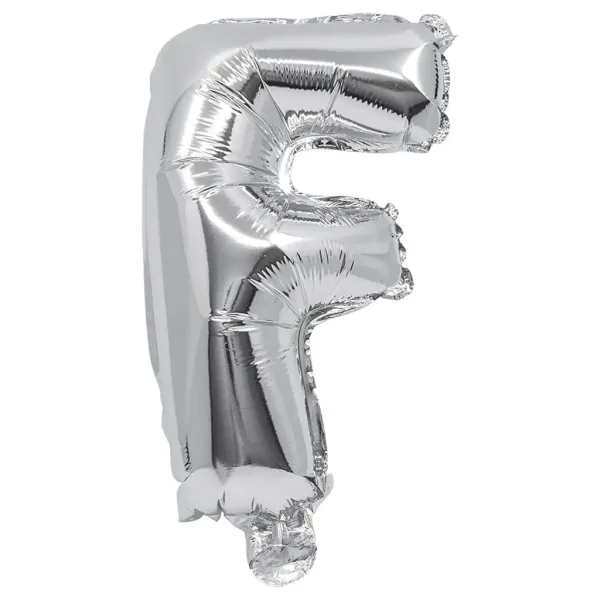 Balon foliowy w kształcie litery F w kolorze srebrnym – wielkość 32 cm zdjęcie 1