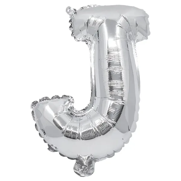 Balon foliowy w kształcie litery J, srebrny kolor, 32 cm zdjęcie 1