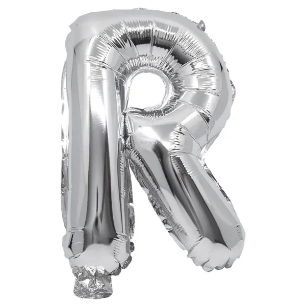Balon foliowy w kształcie litery R w kolorze srebrnym – litera R 32 cm zdjęcie 1