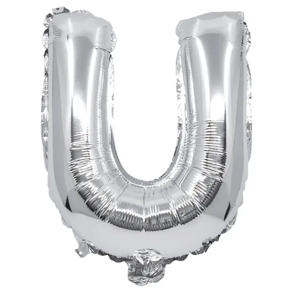 Balon foliowy w kształcie litery U, kolor srebrny, 32 cm zdjęcie 1