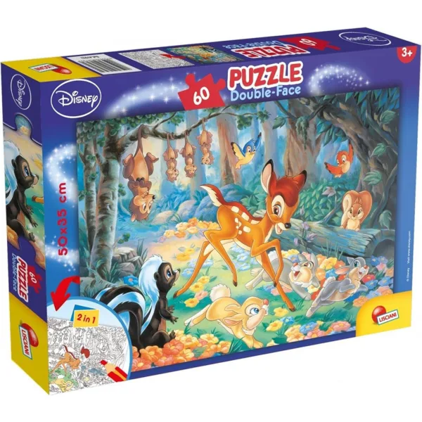Bambi 2 w 1 puzzle 60 elementów i kolorowanka 50x35 cm - Lisciani zdjęcie 1