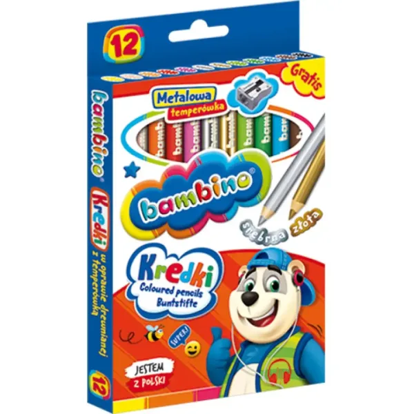 Bambino: Zestaw 12 dużych kolorowych kredek z temperówką zdjęcie 1