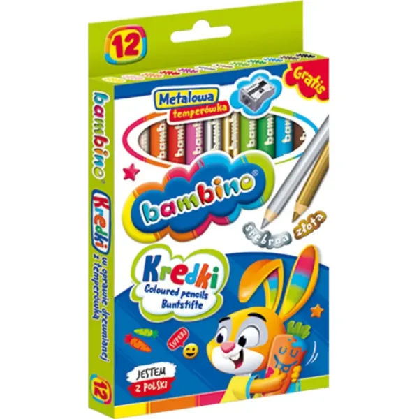 Bambino: Zestaw 12 dużych kolorowych kredek z temperówką zdjęcie 3