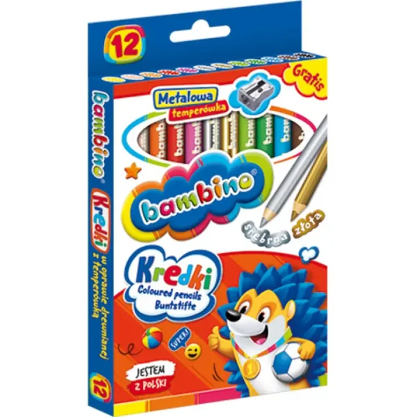 Bambino: Zestaw 12 dużych kolorowych kredek z temperówką zdjęcie 4