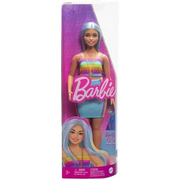 Barbie: Lalka Fashionista w kolorowej, paskowanej sukience - Mattel zdjęcie 1