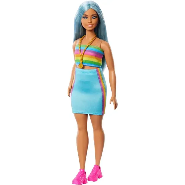 Barbie: Lalka Fashionista w kolorowej, paskowanej sukience - Mattel zdjęcie 3