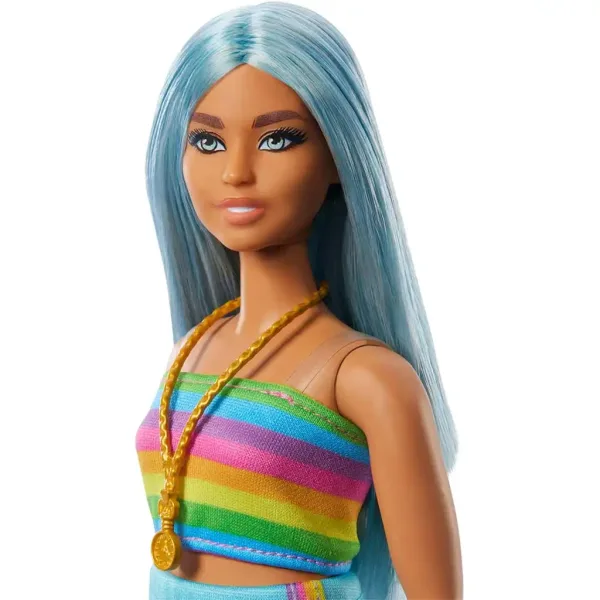 Barbie: Lalka Fashionista w kolorowej, paskowanej sukience - Mattel zdjęcie 4