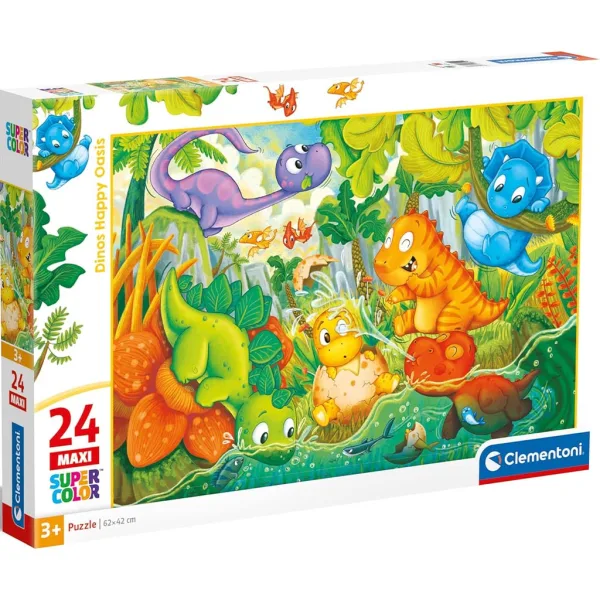 Bawiące się dinozaury – 24-elementowe puzzle maxi Supercolor – Clementoni
