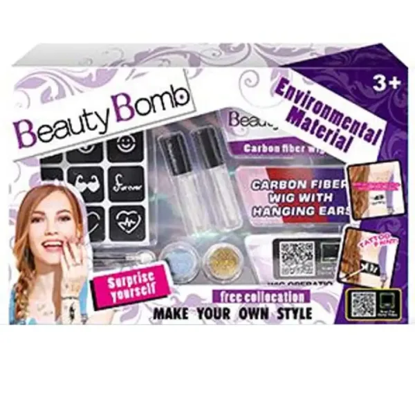 Beauty Bomb Zestaw brokatowych tatuaży dla nastolatek z kolorowym pasemkiem włosów zdjęcie 1