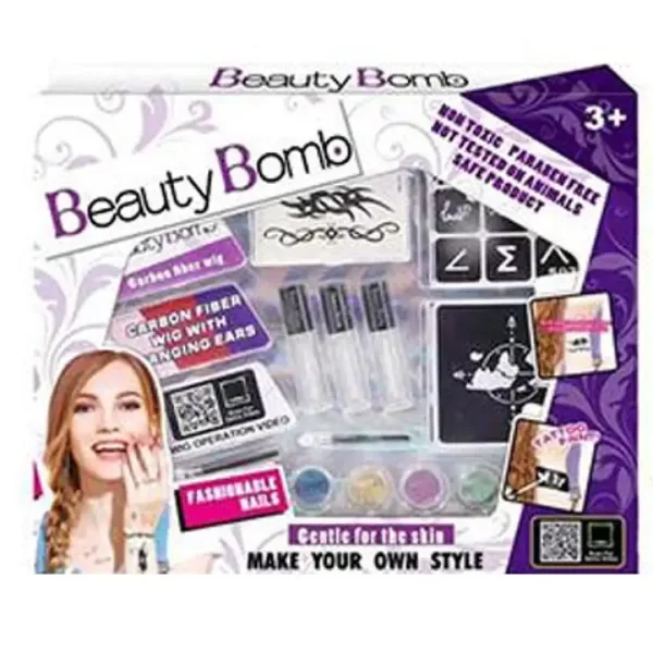 Beauty Bomb Zestaw dużych tatuaży brokatowych z kolorowym pasmem włosów zdjęcie 1
