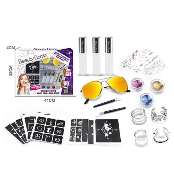 Beauty World: Kreatywny zestaw Beauty Bomb z brokatowym tatuażem i okularami przeciwsłonecznymi zdjęcie 2