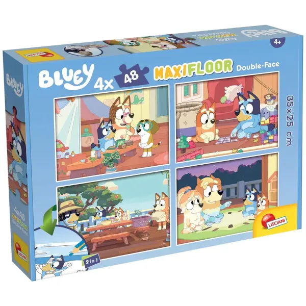 Bluey i przyjaciele 2 w 1 maxi podłogowe puzzle 4x48 elementów i kolorowanka 35x25 cm - Lisciani zdjęcie 1