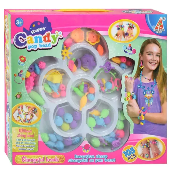 Candy PopBead: Zestaw do tworzenia biżuterii z 105 kolorowymi koralikami, pierścionkami i elementami dodatkowymi zdjęcie 1