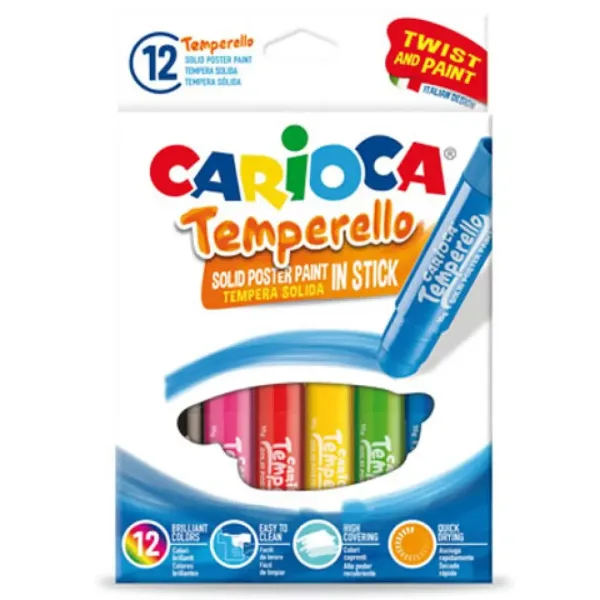 Carioca: Kolorowe tempery w sztyfcie 12 sztuk, zmywalne zdjęcie 1
