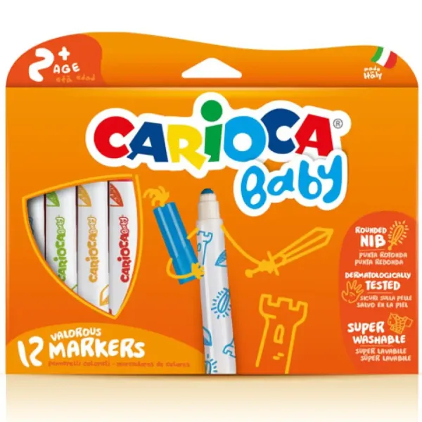 Carioca: Kolorowe mazaki dla dzieci, zestaw 12 sztuk, spieralne zdjęcie 1