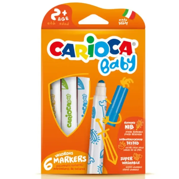 Carioca: Zestaw 6 kolorowych flamastrów dla dzieci, spieralnych zdjęcie 1