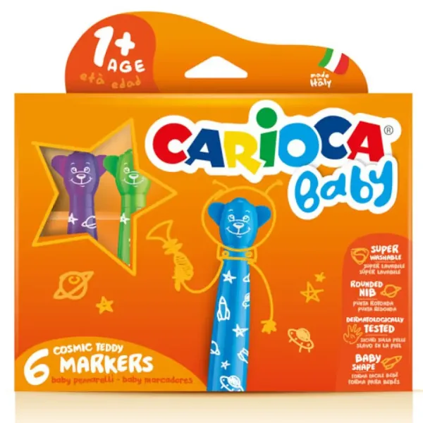 Carioca: Zestaw 6 kolorowych flamastrów dla dzieci z misiem, zmywalne zdjęcie 1