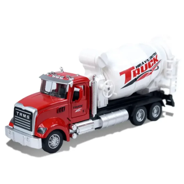Ciężarówka Heavy Duty: Model metalowej betoniarki z otwieranymi drzwiami i obrotowym bębnem w skali 1/36. zdjęcie 3