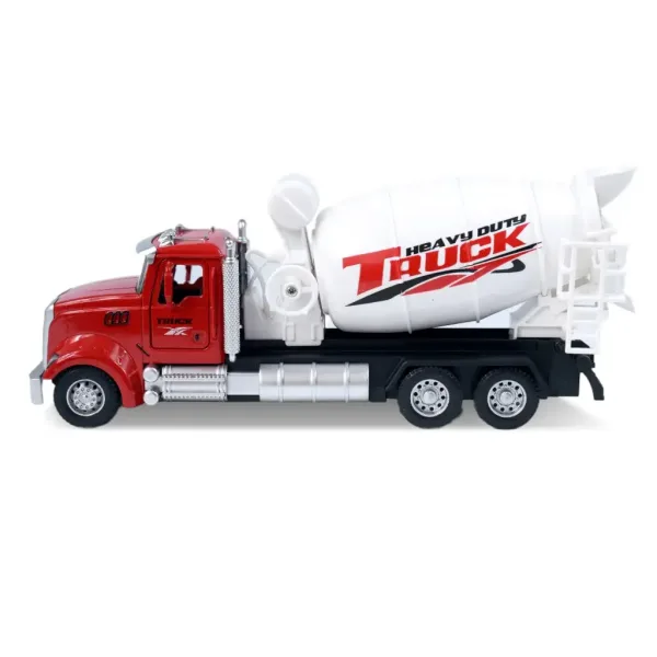 Ciężarówka Heavy Duty: Model metalowej betoniarki z otwieranymi drzwiami i obrotowym bębnem w skali 1/36. zdjęcie 4