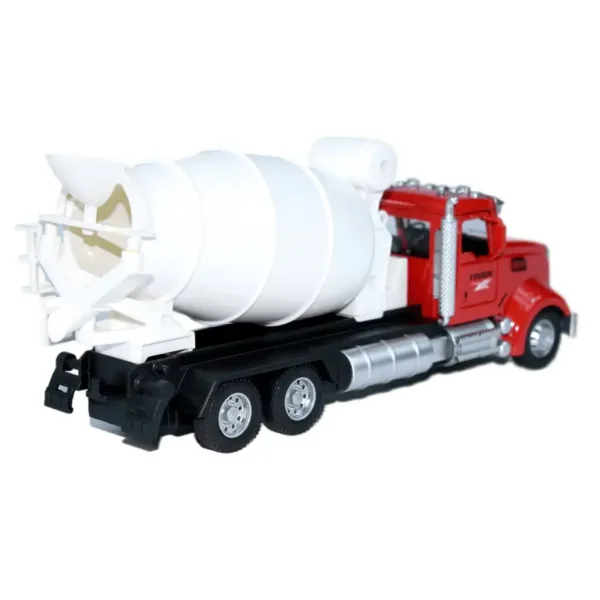 Ciężarówka Heavy Duty: Model metalowej betoniarki z otwieranymi drzwiami i obrotowym bębnem w skali 1/36. zdjęcie 6