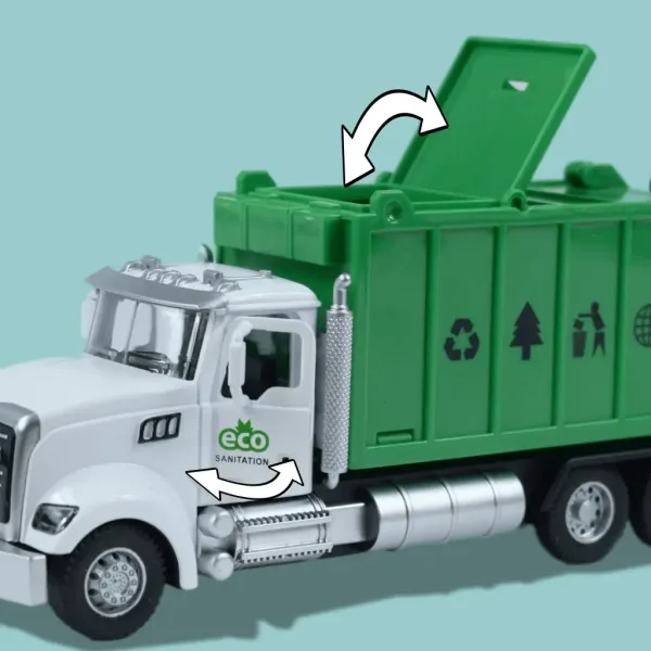 Ciężarówka Heavy Duty: Model metalowej śmieciarki z otwieranymi drzwiami i koszem 1/36 zdjęcie 7