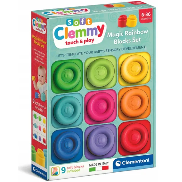 Clemmy: Miękki zestaw 9 klocków w kolorach tęczy - Clementoni zdjęcie 1
