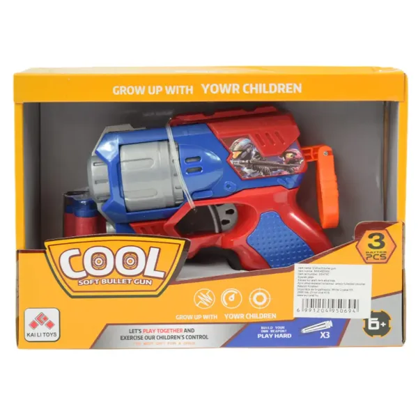 Cool Soft Bullet Gun: Mały pistolet na miękkie naboje, z nabojami, w kolorze niebiesko-czerwonym, 14 cm zdjęcie 6