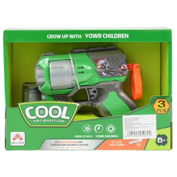 Cool Soft Bullet Gun: Mały pistolet na piankowe naboje w kolorze zielonym, 14 cm zdjęcie 5