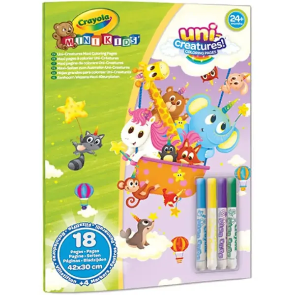 Crayola: MiniKids Magiczne zwierzęta – gigantyczny zestaw kolorowanek z 4 flamastrami zdjęcie 1