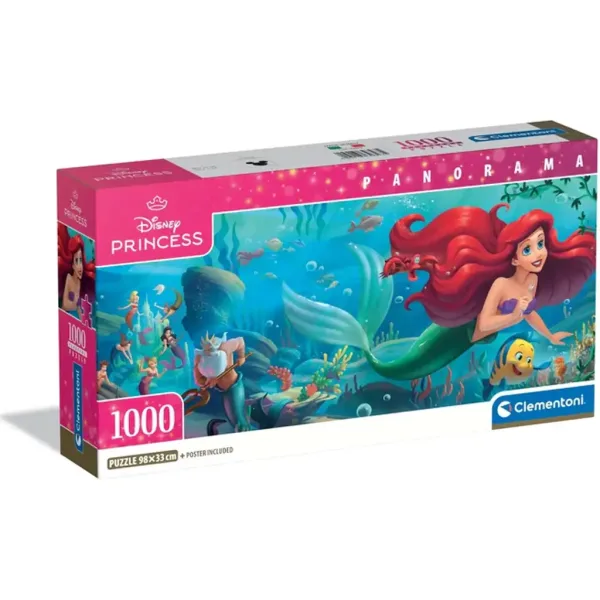 Disney – Mała Syrenka, panoramiczne puzzle 1000 elementów z plakatem – Clementoni zdjęcie 1