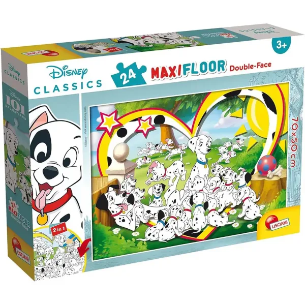 Disney 101 dalmatyńczyków 2 w 1 maxi 24-elementowa układanka i kolorowanka 70x50 cm – Lisciani zdjęcie 1