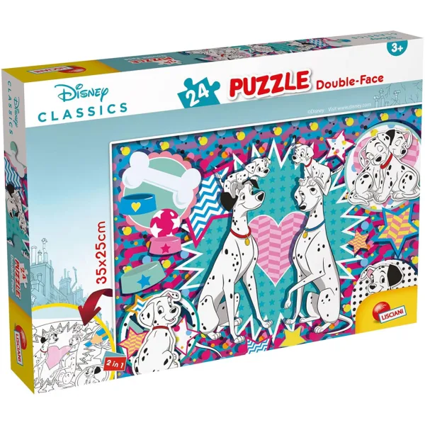 Disney 101 dalmatyńczyków 2 w 1 puzzle 24-elementowe i kolorowanka 35x25 cm - Lisciani zdjęcie 1