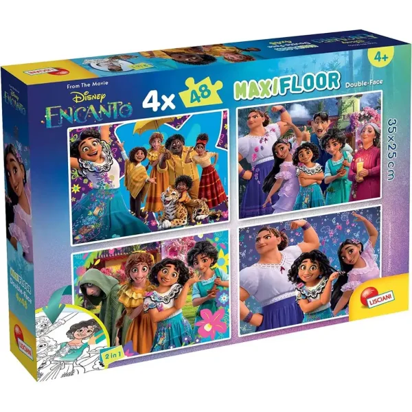 Disney Encanto 2 w 1 maxi puzzle 4x48 elementów i kolorowanka 35x25 cm – Lisciani zdjęcie 1