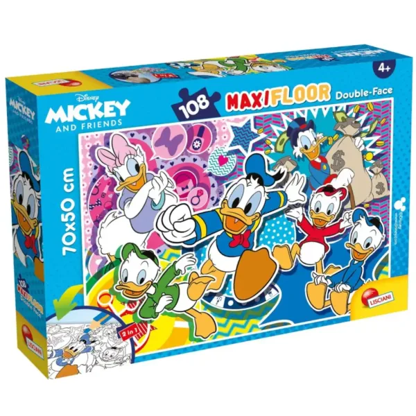 Disney Kacze Opowieści 2 w 1 puzzle 108 elementów i kolorowanka 70x50 cm - Lisciani