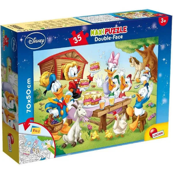 Disney Kaczor Donald i jego rodzina 2 w 1 maxi puzzle 35 elementów i kolorowanka 70x50 cm - Lisciani zdjęcie 1