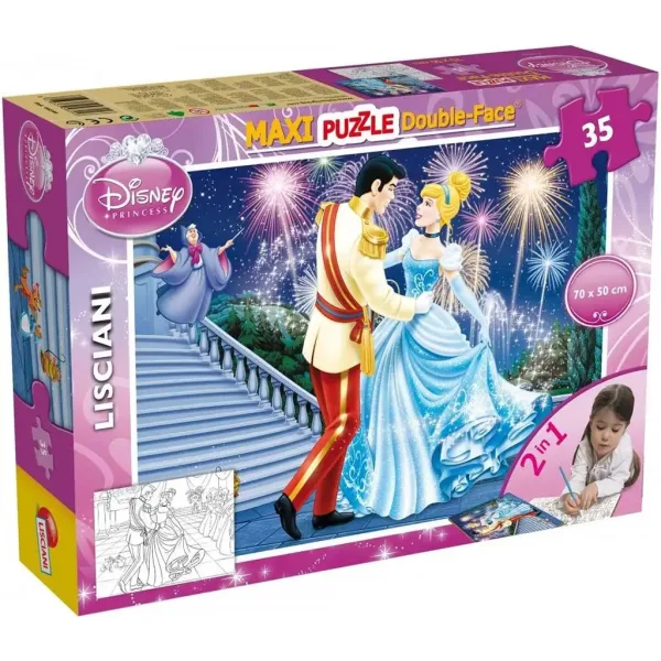Disney Kopciuszek 2 w 1 maxi puzzle 35 elementów i kolorowanka 70x50cm – Lisciani zdjęcie 1