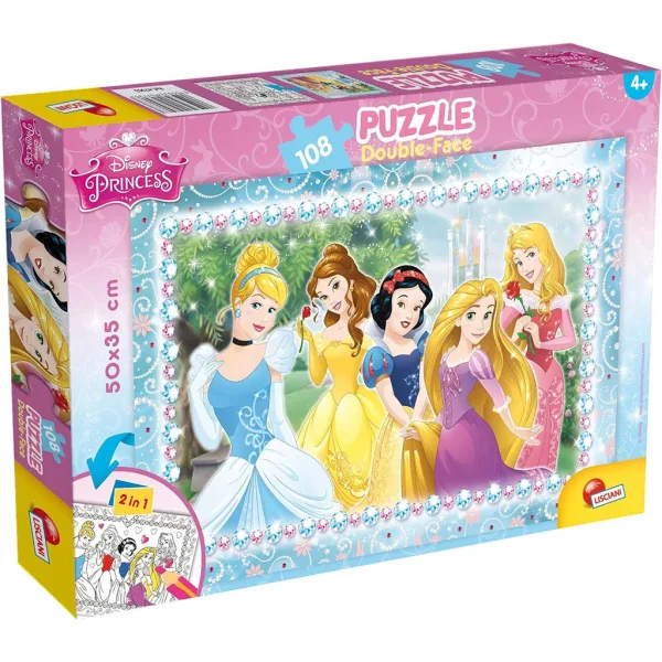 Disney Księżniczki 2 w 1 puzzle 108 elementów i kolorowanka 50x35 cm - Lisciani zdjęcie 1